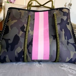 Neoprene Pink Green Camo Large Tote Handbag